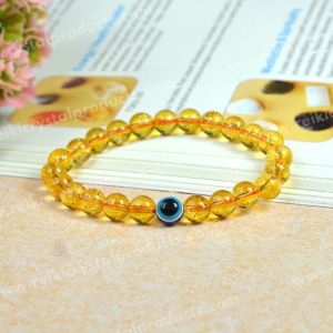 Citrine with Evil Eye 8 mm Bead Bracelet