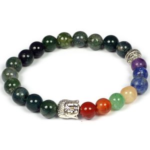 Moss Agate 7 Chakra Buddha Head Combination Bracelet