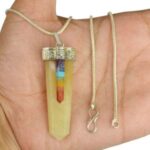 Citrine 7 Chakra Flat Stick Pendant with Metal Chain