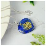 Natural Lapis Lazuli Reiki Cho Ku Rei Heart Shape Pendant - Locket with Metal Chain