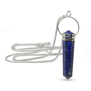 Lapis Lazuli Double Terminated Pencil Pendant with Metal Chain