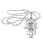 Natural Opalite Crystal Stone Hamsa Charm Pendant /Locket with Metal Chain Pendant (Size 40 mm  .)