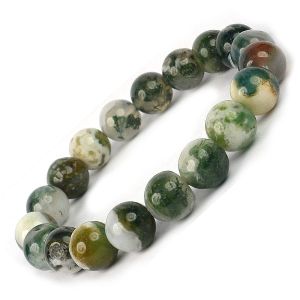 Moss Agate 10 mm Round Bead Bracelet