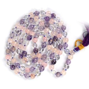 Mind Body Soul Rose Quartz Amethyst Clear Quartz 6 mm 108 Round Bead Mala