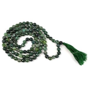 Moss Agate 8 mm Faceted Bead Mala